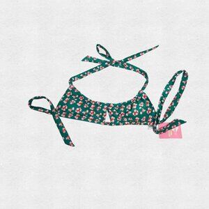 NWT Strawberry Milk Mob Gecko Bikini Top Forest Green Bathing Suit Floral Large